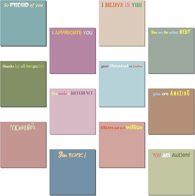 Yinder 24 Pcs Inspirational Sticky Notes Christmas Stocking Stuffers Motivational Sticky Notes Pad Employee Appreciation Gift Bulk for Teacher Nurse Coworker Office 3 x 3'' (Thank You,Morandi Color)