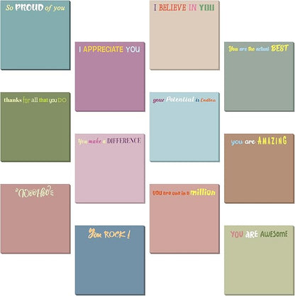 Yinder 24 Pcs Inspirational Sticky Notes Christmas Stocking Stuffers Motivational Sticky Notes Pad Employee Appreciation Gift Bulk for Teacher Nurse Coworker Office 3 x 3'' (Thank You,Morandi Color)