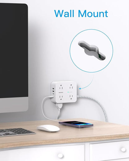 PD 30W USB C Power Strip 15Ft, HANYCONY 8 Outlets Surge Protector 4 USB (2 USB C Ports), 1080J Desk Charging Station for Multiple Devices, Flat Plug Extension Cord for College Dorm Room Essentials