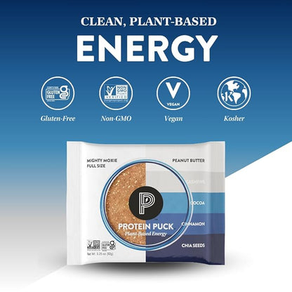 Protein Puck Plant Based Bars | Snacks with Vegan Protein | 16 Count | 3.25 oz Full Size | Gluten Free, Non Dairy, Kosher Certified Non GMO Premium Healthy Bars | Mighty Moxie
