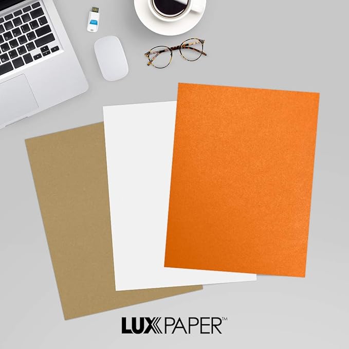 LUXPaper 8.5” x 11” Paper for Crafts and Printing in Flame Metallic, Scrapbook and Office Supplies, 50 Pack (Orange)