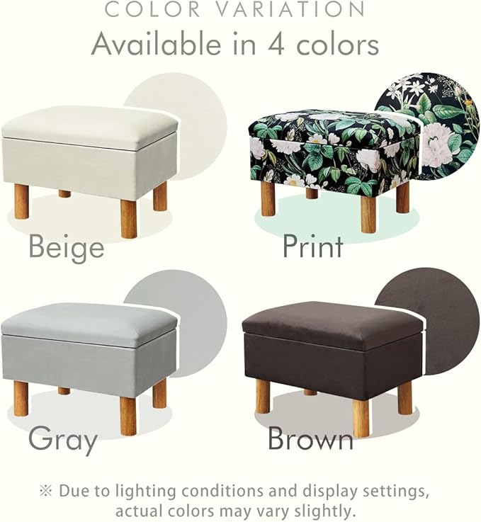 lumizone Small Ottoman with Storage Footstool Compact Foot Rest Stool for Living Room Under-Desk Entryway or Bedroom 10.63" Low-Height Storage Ottoman Cube Lightweight & Stylish (Print)