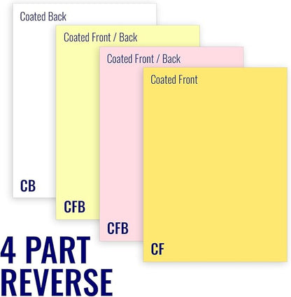 8.5 x 11 Superior Carbonless Paper, 4 Part Reverse (White, Canary, Pink, Gold), 1000 Sets, 4000 Sheets, 8 REAMS