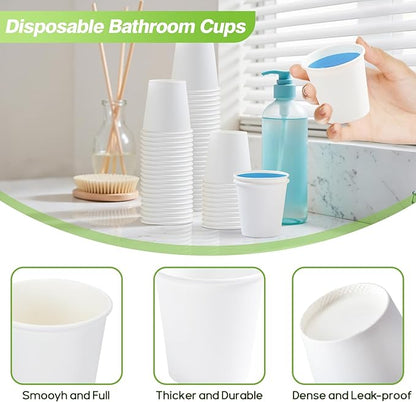 100 Pack 3 oz Paper Cups, Disposable Bathroom Cups, Small Mouthwash Cup White Paper Drinking Cup for Party,Picnic,Travel and Events