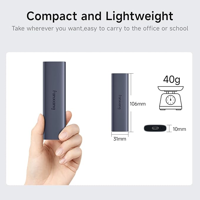 fanxiang 500GB External SSD - Portable SSD External Solid State Drive, 1000MB/s, USB 3.2 Gen2 Type-C, Aluminum Alloy, External Hard Drive for iPhone15/16/17,Android, Mac, Windows (PS1008-NEW)
