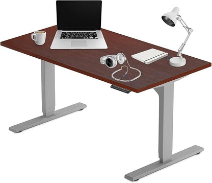Progressive Desk Stand Up Height Adjustable Electric Standing Desk - 55" x 28" with Dual Motor, 3 Stages Sit Stand Table for Home Office - Roasted Walnut, Gray Frame