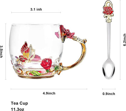 OEAGO Gifts for Mom Women Valentines Day Gifts for Her Glass Coffee Enamels Mug Best Birthday Valentine's for Girlfriend Wife Mothers Day from Daughter Son Tea Cup Stocking Stuffers Christmas