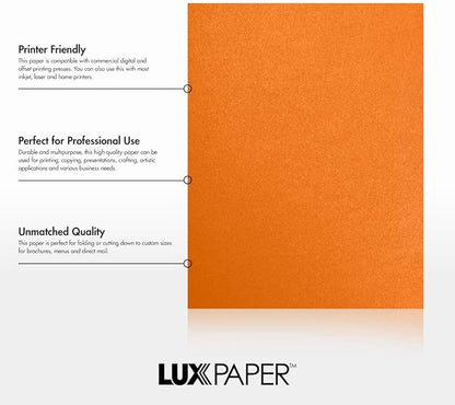 LUXPaper 8.5” x 11” Paper for Crafts and Printing in Flame Metallic, Scrapbook and Office Supplies, 50 Pack (Orange)