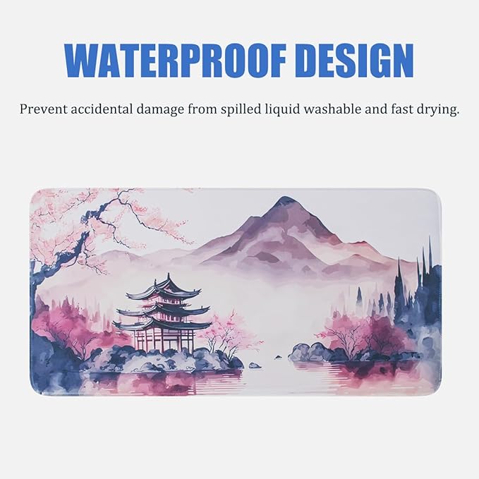 Large Mouse Pad, Japanese Desk Mat Extended Non-Slip Keyboard Mouse Pad Waterproof Office Desk Pad 23.6" x 11.8" Anime Mousepads Desktop Protector for Office and Home, Pink