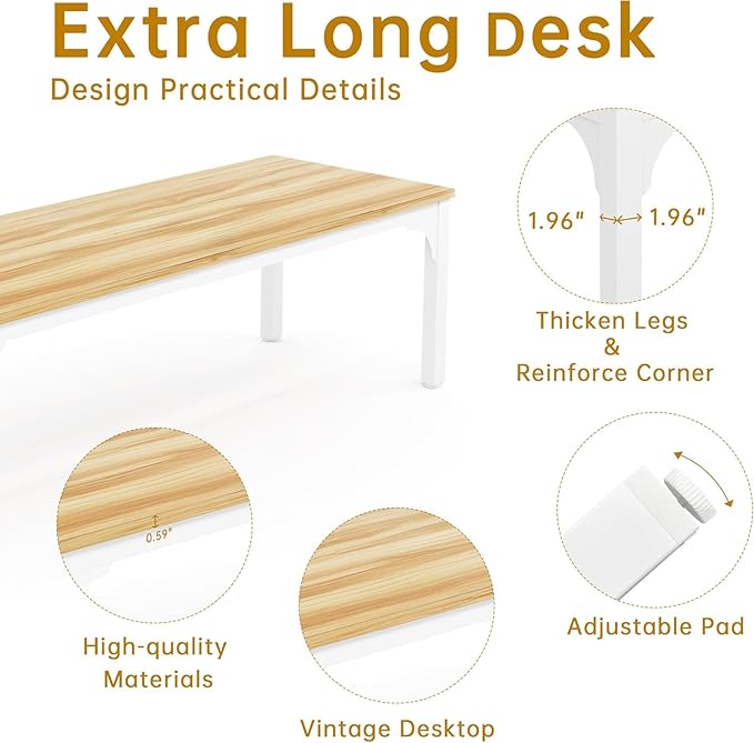 Conference Table, Super Sturdy Large Rectangle Meeting Seminar Table, Long Business Tables, Light Walnut, 8Pcs