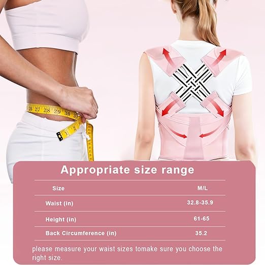 Back Brace Posture Corrector for Women, Adjustable Back Straightener for Posture Correction Pink, Neck Shoulder Lumbar Upper Lower Back Pain Relief - Scoliosis, Hunchback, Spine Corrector Adjustable Support Brace, Size L