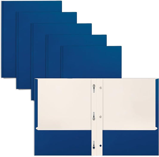 Better Office Products Blue Paper 2 Pocket Folders with Prongs, 50 Pack, Matte Texture, Letter Size Paper Folders, 50 Pack, with 3 Metal Prong Fastener Clips, Blue