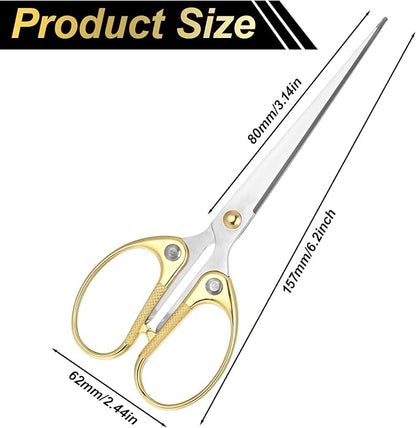 6.2 Inch Stainless Steel Office Scissors Sturdy Sharp Scissor Comfort Ambidextrous Grip for Sewing Fabric Craft Office Home Supplies Multipurpose Scissors (Gold)