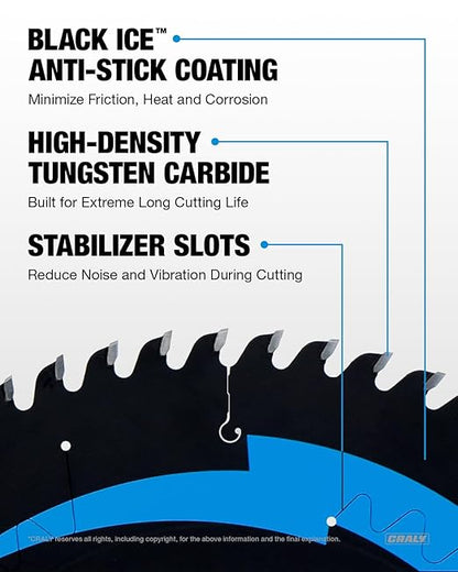 CRALY 10 Inch 60 Teeth Fine Finish Wood Cutting Circular Saw Blade, 5/8 Inch Arbor, Carbide Tipped, Thin Kerf, Black Ice Coating, for Wood Cutting Table Saw, Miter Saw(C1060FF)