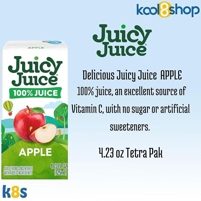 Juicy Juice Apple 100% Juice No Sugar Added On The Go Box 4.23 fl oz 40 Pack + 2 Reusable Snack Bags by KOOL8SHOP Infinite Deals