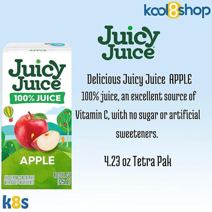 Juicy Juice Apple 100% Juice No Sugar Added On The Go Box 4.23 fl oz 40 Pack + 2 Reusable Snack Bags by KOOL8SHOP Infinite Deals