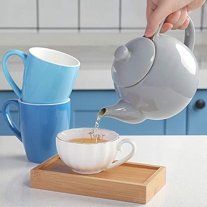 Sweejar Porcelain Teapot with Removable Stainless Steel Infuser,Microwave & Dishwasher Safe Tea Pots for Loose Tea,Tea Infuser Pots for Chrismas Women Gift (30oz Gray)