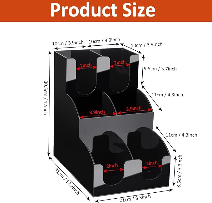 MYITYARD Coffee Station Organizer for Countertop, 3-Tier Coffee Bar Accessories, Acrylic Condiment and Cup Storage Organizer, 6 Compartments, Cup and Lid Holder for Pods, Syrup, Stirrer