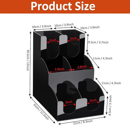 MYITYARD Coffee Station Organizer for Countertop, 3-Tier Coffee Bar Accessories, Acrylic Condiment and Cup Storage Organizer, 6 Compartments, Cup and Lid Holder for Pods, Syrup, Stirrer