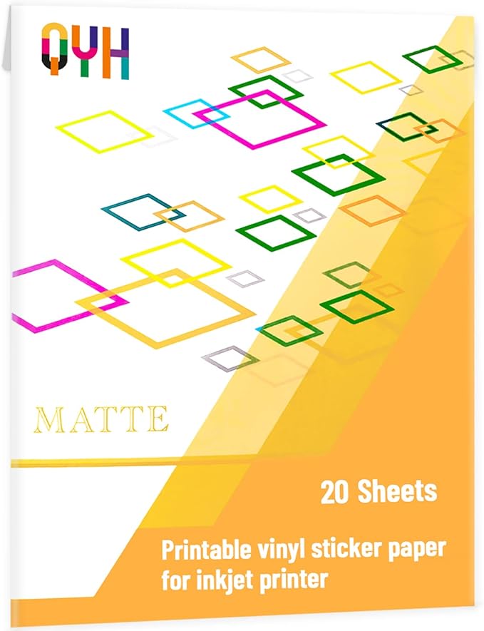 QYH Premium Printable Vinyl for Inkjet Printer-20 Matte Sticker Paper Waterproof 8.5" x 11" White Labels