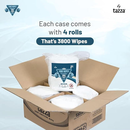 Tazza Gym Equip Wipes, 4 x 950 Count (3800 Total Wipes) - Durable, Pre-Saturated Gym Equipment & Surface Cleaning Wipes