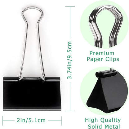 ZZTX Extra Large Binder Clips Paper Clamps Clips Black, 2.0 Inches, 12 Pack