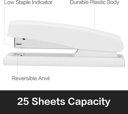 Deli Stapler, Desktop Stapler, 2 Pack, Office Staplers, 25 Sheet Capacity, Includes 2000 Staples and 2 Staple Removers, 2 Pack, White