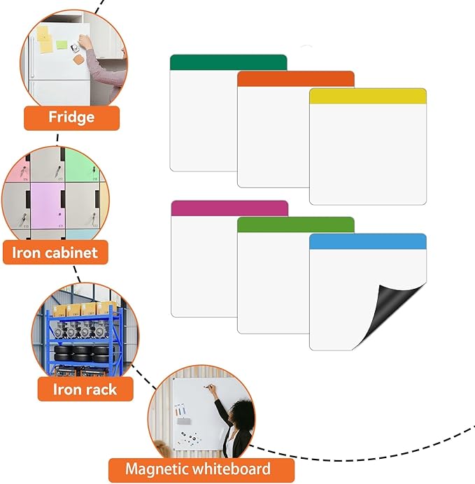 Dry Erase Magnetic Message Pads 6x6 for Office,Sticky Notes Magnets as Teacher Essentials for Classroom,Pack 6