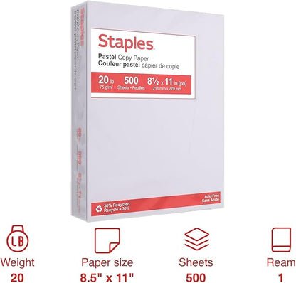 Staples Pastel 30% Recycled Color Copy Paper, 20 lbs., 8.5" x 11", Gray, 500/Ream (14785)