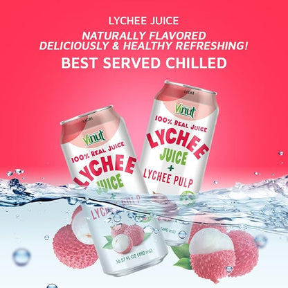 VINUT 100% Natural Lychee Juice Drink with Pulp, Real Lychee Juice, Gluten Free, GMO-Free, 16.57 fl oz, Pack of 12