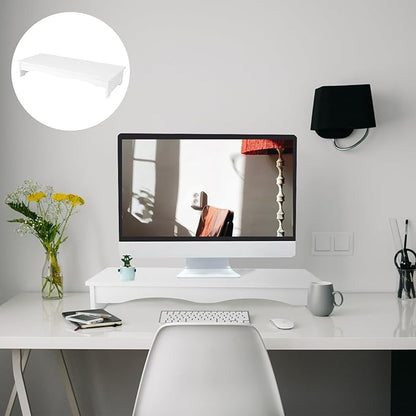 Computer Monitor Stand White Desktop Base Bracket Elevated Height Holder with Keyboard Storage for Office Desk Ergonomic Neck Relief and Sturdy Support
