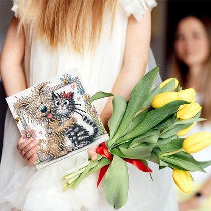 6pcs Diamond Art Painting Postcards with Envelope, Cute Cat Dog Pattern Daily DIY Handmade Greeting Cards Wishing Cards for Special Occasion Festival Craft Gift