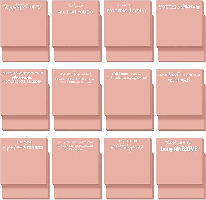 Yinder 24 Pcs Employee Appreciation Sticky Notes Xmas Gift Bulk Motivation Note Pads Mini Inspirational Note Gift for Teacher Nurse Staff Coworker Office Supply 3 x 3'' (Appreciation,Pink Color)