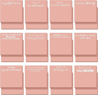 Yinder 24 Pcs Employee Appreciation Sticky Notes Xmas Gift Bulk Motivation Note Pads Mini Inspirational Note Gift for Teacher Nurse Staff Coworker Office Supply 3 x 3'' (Appreciation,Pink Color)