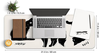 Funny Cute Cat Gaming Mouse Pad with Non-Slip Rubber Base, Large Anime Mousepad with Stitched Edges, Long Keyboard Mat for Home and Office, 31.5 x 11.8 inches (Funny Black Cat)