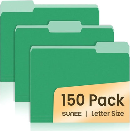 SUNEE File Folders, 150 Pack Manilla Folders 8.5 x 11, Colored File Folders Home Office School Supplies for Documents Files Paper, Green