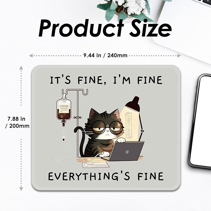 Square Mouse Pad with Stitched Edge, Premium Mousepad Washable Cloth. Computer Mouse Pad with Non-Slip Rubber Base, Mouse Pads for Computers Laptop Mouse 9.25x7.75x0.12 inch-Overworked Kitty