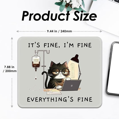 Square Mouse Pad with Stitched Edge, Premium Mousepad Washable Cloth. Computer Mouse Pad with Non-Slip Rubber Base, Mouse Pads for Computers Laptop Mouse 9.25x7.75x0.12 inch-Overworked Kitty
