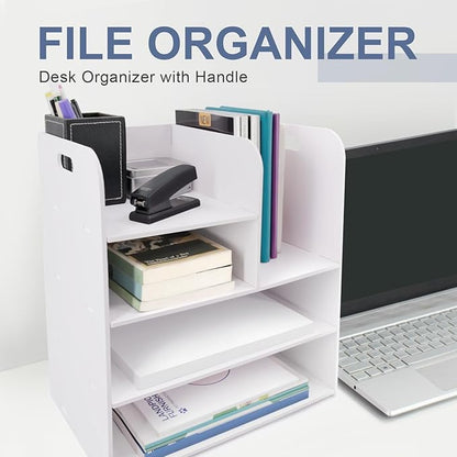 SONGWAY Desk File Organizer with Handle - Desktop File Sorter, Paper Storage Holder, Paper Letter Tray, Desk Organizers and Storage for Home Office School