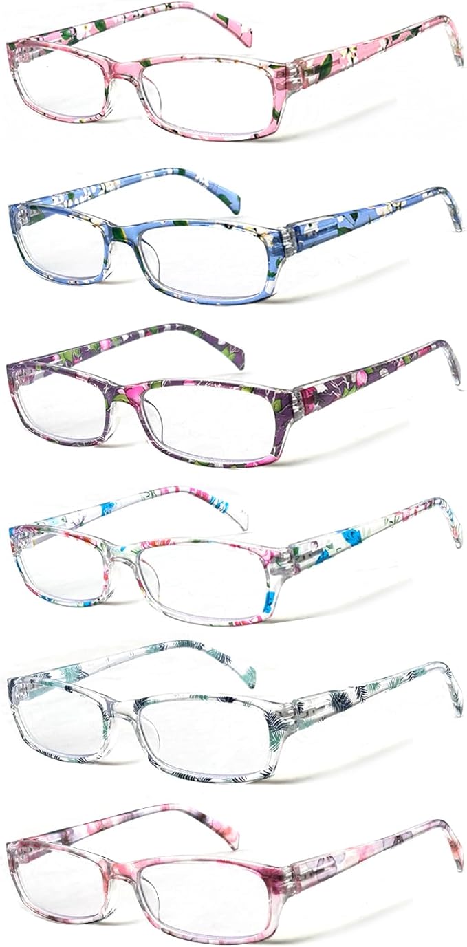 Henotin 6-Pack Reading Glasses Blue Light Blocking Anti Eyestrain Computer Reading Glasses for Women and Men Readers (Mix Color-B, 1.75, Diopters)