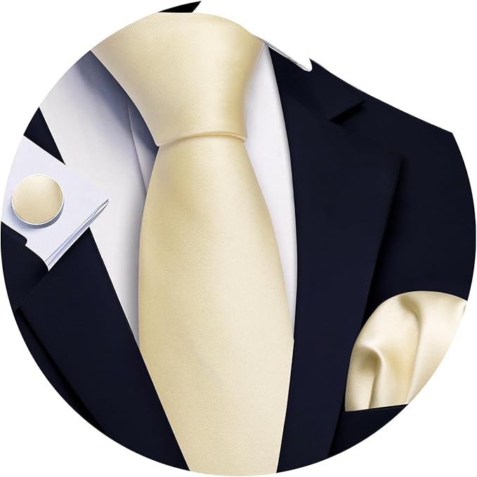 Barry.Wang Tie Sets for Men Silk Solid Necktie Stain Ties Handkerchief Pocket Square Cufflinks Wedding Business Dyed
