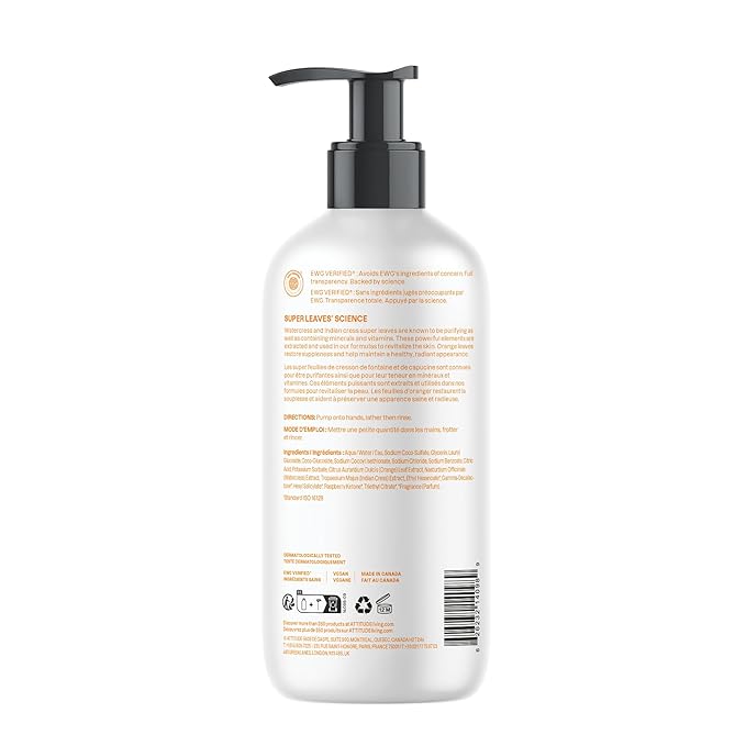 ATTITUDE Liquid Hand Soap, EWG Verified, Plant and Mineral-Based, Vegan Personal Care Products, Orange Blossom & Eucalyptus, 16 Fl Oz (Pack of 3)