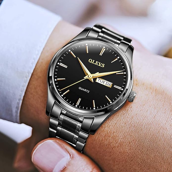 OLEVS Men's Luxury Watch Waterproof Luminous Easy Read Chronograph Watches Full Gold/White Dail/Black Face with Calendar Wristwatch