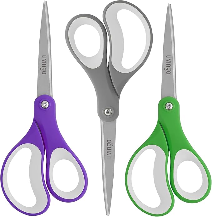 LIVINGO Scissors Bulk 24 Pack: 8” Sharp Scissors Set All Purpose for Office Middle High School Student Teacher Arts Crafts Supplies Cutting Wrapping Paper, Sewing Fabric Shears for Household