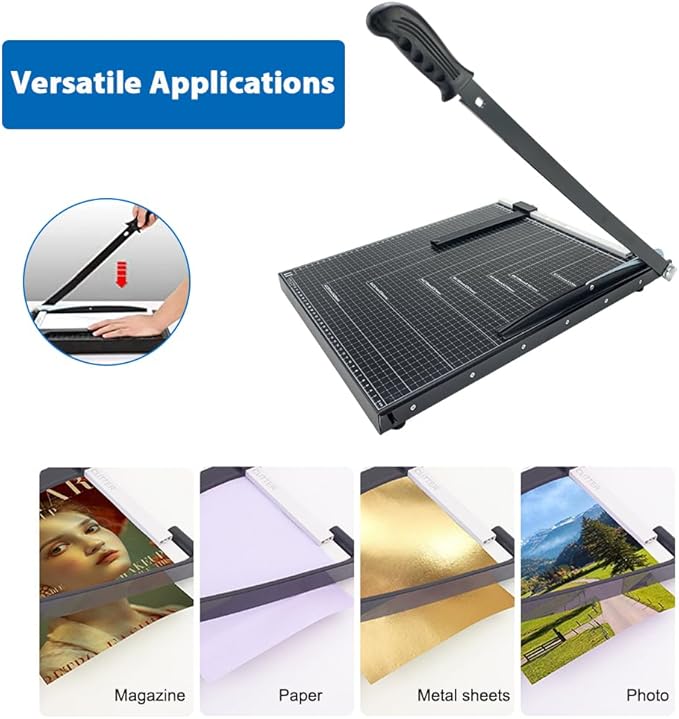Paper Cutter,18" A3 Stack Paper Trimmer Paper Cutting Board,Heavy Duty Metal Base Paper Slicer with Safety Guard and Blade Lock,12 Sheets Capacity,Guillotine Paper Slicer Cutter for Home, Office