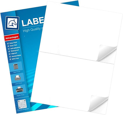 5-1/2" x 8-1/2" Half Sheet Labels, 200 Blank White Matte Finish Printable Inkjet/Laser Printer Labels