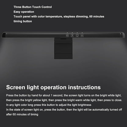 Bewinner Curved Monitor Light Bar 40cm, Asymmetrical Light Source No Glare Blue Light Blocking Stepless Dimming, 3 Color Temperatures Touch Control Type C Powered for 0.6-1.6in Curved Screens
