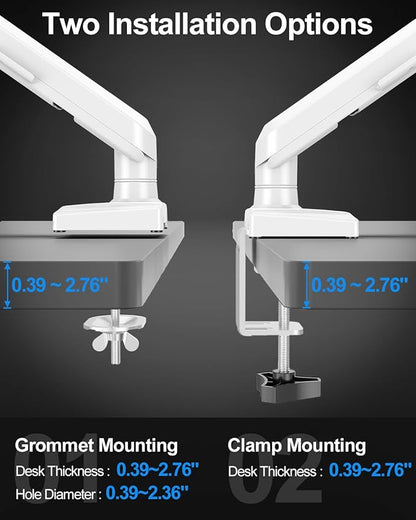 Dual Monitor Arm Fits 17 to 32 Inch Computer Screen, 22lbs per Arm, Full Motion Monitor Desk Mounts for 2 Monitors, Gas Spring Desk Mount, VESA Mount White, Freelift Pro