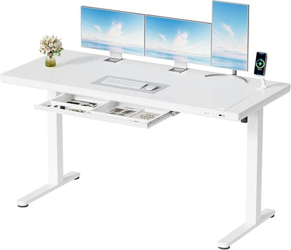 Homall Whole Piece Standing Desk with Drawer, Desktop Digital Display and USB Charge Port, Extra Thickening Height Adjustable Electric Sit Stand Desk for Home Office Computer Desk (White, 55 Inch)