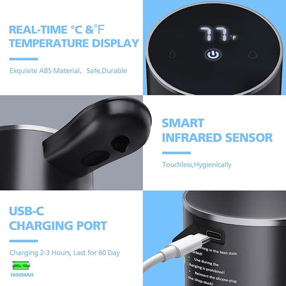 Automatic Liquid Soap Dispenser, 15.55 oz/460mL USB C Rechargeable Soap Dispenser, 5 Adjust Volume Touchless Hand Sanitizer Dispenser, Motion Sensor Waterproof Pump for Bathroom Kitchen (Black)